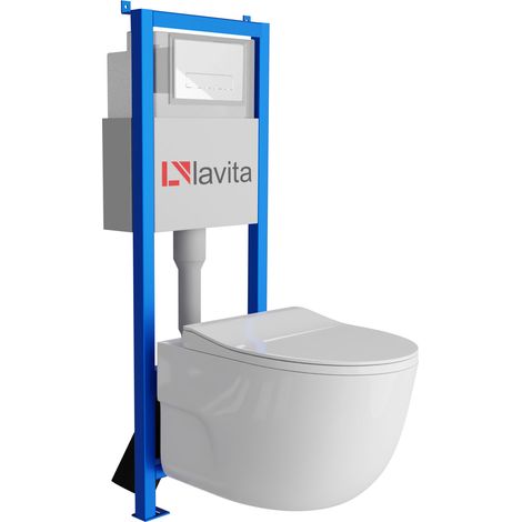 Bâti-support Lavita LAV 101 à 40 cm + WC Roto sans bord + plaque de commande LAV 200.3.1 blanc Kit complet WC (1/5)