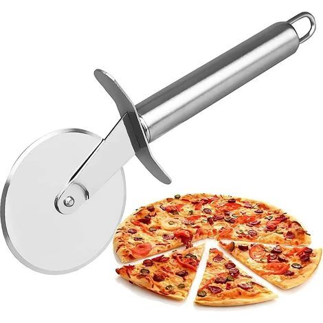 Cortador de pizza, cortador de pizza de acero inoxidable, cortador de pizza súper afilado con mango antideslizante, cortador de repostería, fácil de limpiar y guardar (plateado) (1/5)