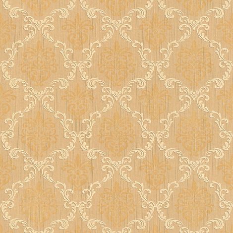 Textiloptik Tapete Profhome 956293 Textiltapete strukturiert im Barock-Stil matt orange beige 5,33 m2