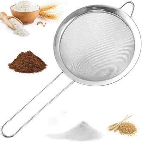 Passoire de cuisine en acier inoxydable - Passoire à farine en métal pour pâtisseries et travaux de pâtisserie tels que biscuits, pain, égoutter les pâtes, le quinoa, le sucre en poudre, les légumes, (1/4)