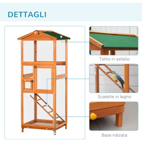 Volière bois orange 165 cm hauteur double entrée tiroir amovible pour oiseaux extérieur (1/5)