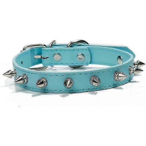 Colliers pour petits chiens en cuir uni, résistants aux morsures et réglables, bleu ciel, taille L (1/5)