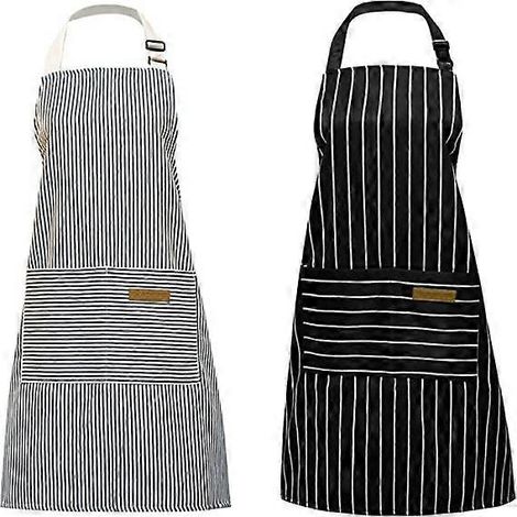 Tablier de cuisine, tablier en coton à rayures quadrillées 2 pièces, ajustable, avec poches, idéal pour la cuisine, le jardinage et la peinture. Tablier de chef pour la cuisine, le restaurant et le ja (1/3)