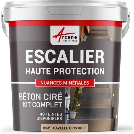 Béton ciré escalier, kit complet - 10 m² (en 2 couches) Gazelle Gris Rose - ARCANE INDUSTRIES