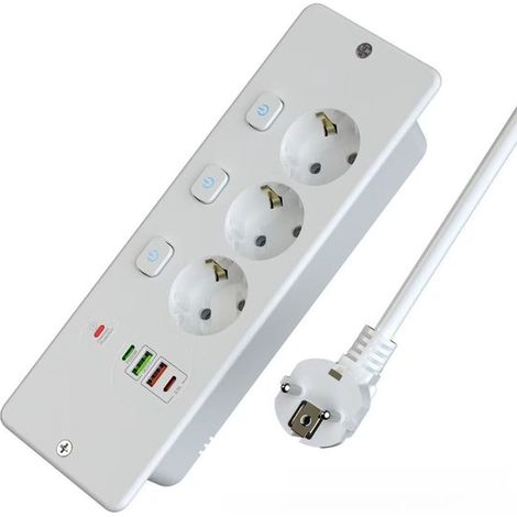 Enchufe de escritorio extraíble，enchufe integrado con 4 puertos USB，enchufe integrado con USB-C，blanco (1/4)