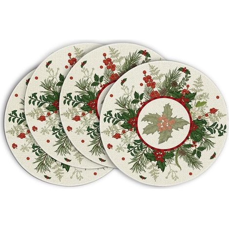 Sets de table ronds de Noël avec motif bonhomme de neige et flocons de neige, en vinyle, pour la cuisine et la salle à manger - 37 x 37 cm (vinyle), lot de 4 - 12