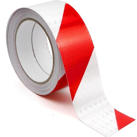 Cinta reflectante autoadhesiva, 10 m x 5 cm, roja y blanca, impermeable, cinta de advertencia para vehículos, bicicletas y automóviles. (1/4)