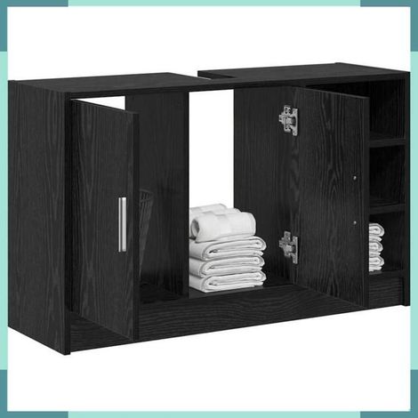 869211 Cabinet de salle de bain avec porte Chêne noir 90 x 29 x 55 cm (1/5)