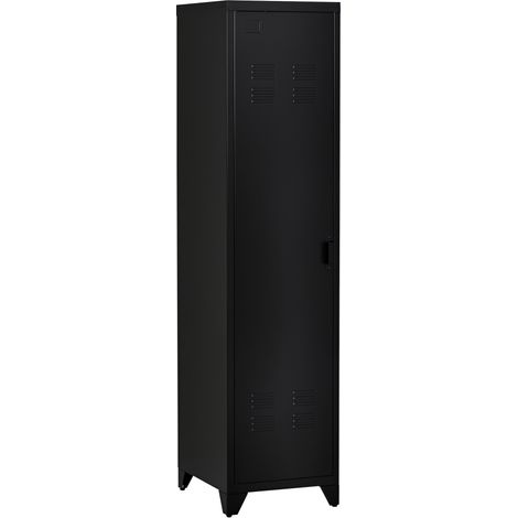 Armadietto compatto in metallo, stile industriale, con 3 ripiani e 1 asta appendiabiti, dimensioni: 43L x 50W x 180H cm.