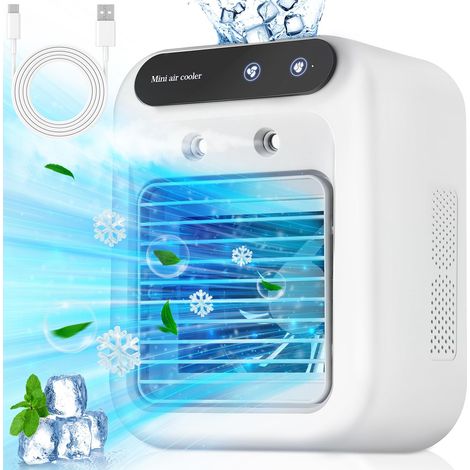 Climatiseur portable rechargeable, deux ventilateurs de bureau, refroidisseur d'air personnel pour ordinateur, réservoir d'eau 500 ml (1/5)