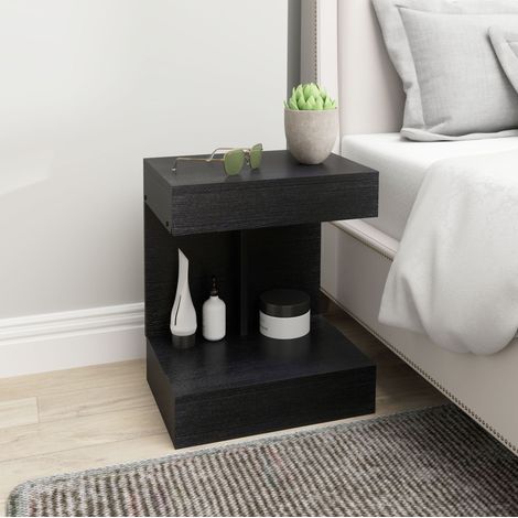 Comodino con cassetto e vano aperto 40 x 30 x 46 cm nero HAVRYA (1/5)
