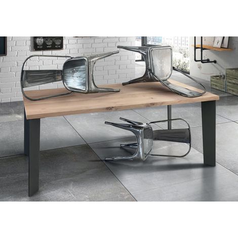 ARNOLD - tavolo da pranzo moderno in acciaio e rovere impiallacciato (1/2)