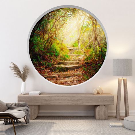Stickers Trompe l'oeil Arche ronde - Chemin forêt - Diamètre 30 cm (1/4)