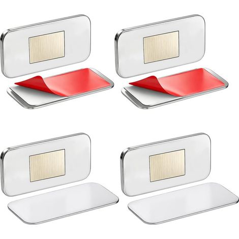 3mm Ultra Mince Aimant Porte Placard, Lot de 4 Loquet Magnétique Puissant, Acier Inoxydable Antirouille, Auto-adhésif, Sans Perçage, pour Armoire, Tiroir, Porte Coulissant, Salles de Bains (1/4)