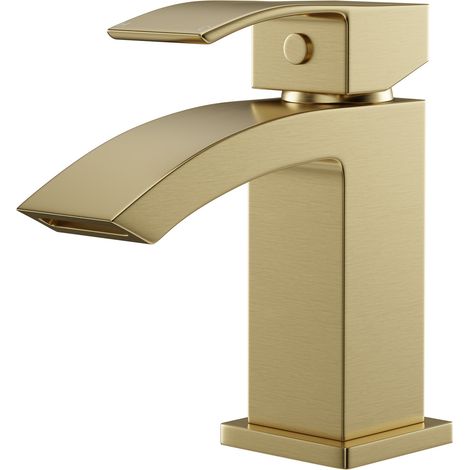 Colore Square Brushed Brass Mini Mono Basin Mixer Tap (1/5)