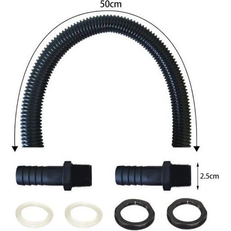 Regentonnen-Anschlussset, 25-mm-Kunststoff-Pagodenverbinder, 50 cm Regentonnen-Anschlussschlauch, inklusive 2 Schlauchverschraubungen mit Überwurfmuttern (1/5)