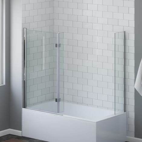 Duschabtrennung für Badewanne,L-Form 93,5x30x140cm,8mm Sicherheitsglas,2-türig mit Scharnieren,inkl. kleines Seitenteil (1/5)