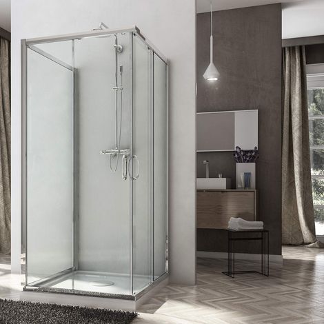 Box Doccia 3 Lati 70x70x70 cm 2 ante Scorrevoli in Cristallo trasparente 6mm H185 Fosterberg Vejle Trio (1/5)