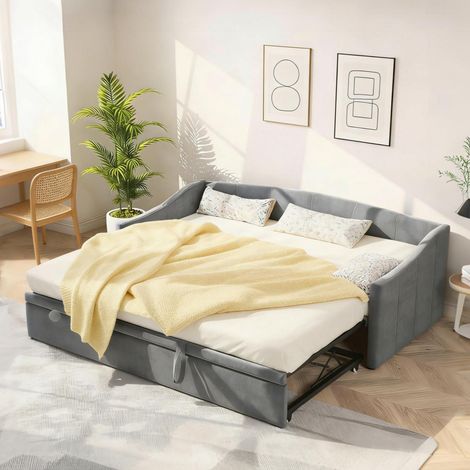 Schlafsofa 90/180x200cm mit Bettkasten, ausziehbar, grau (1/5)