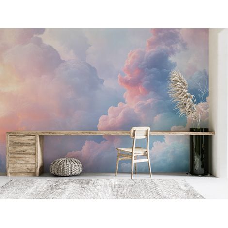 Papier peint nature - grands nuages roses et mauves - 150 x 250 cm (1/2)