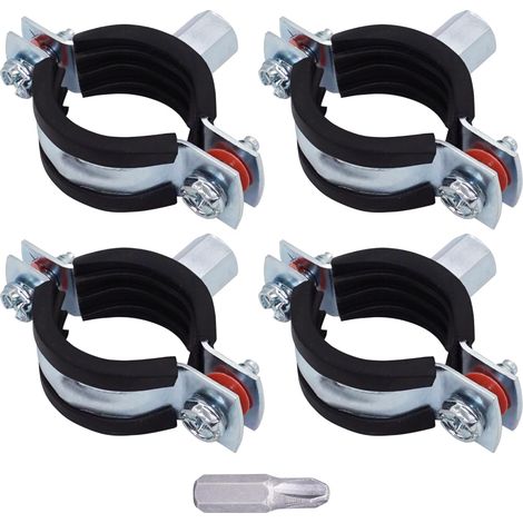Lot de 4 Support de tuyau, Acier zingué, Caoutchouc noir, Diamètre 26-30mm, Montage mural et plafond (1/5)