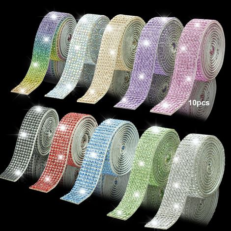 Ruban adhésif strass diamant de 10 mètres, décoration scintillante pour loisirs créatifs, idéal pour chaussures et vêtements de mariage ou de fête.