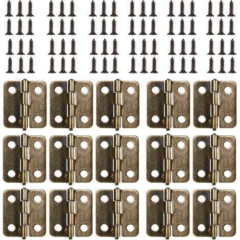 Petite Mini Charnières, 50 packs Cabinet Porte Tiroir Coffre Charnières Connecteurs avec 200 pièces 8 mm remplacement de vis, métal Charnière pour boîte à bijoux en bois bronze (1/5)