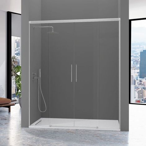 Mampara de ducha frontal 2 Fijos + 2 Puertas Correderas 186-190  cm URBAN Plata mate