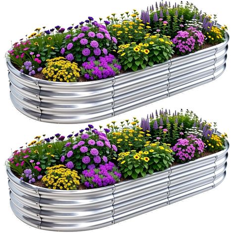 2 x Metal Raised Garden Planter 180 x 90 x 29 cm Galvanised Raised Vegetable Garden for Vegetables, Flowers and Herbs in the Garden, Terrace and Balcony (180 x 90 x 29 cm, with Support for Plants) (1/5)