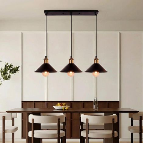 JCPYIUL hängende Kronleuchter mit drei Flammen, höhenverstellbar, Retro-Stil Dachlampe, für Esszimmer, Flur, Wohnzimmer, Modell E27 Industrie-Metall-Esstisch-Kronleuchter(Ohne Glühbirne) (1/5)