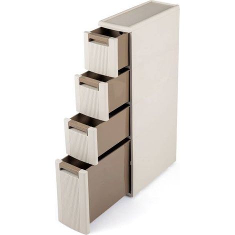 Narrow Beige Storage Cabinet with Drawers and Dividers (1/2)