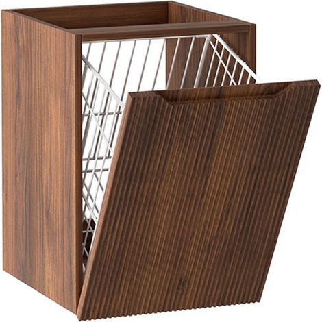 Meuble avec panier à linge suspendu L.40 cm effet noyer Warmia NOVO Furnidea (1/5)