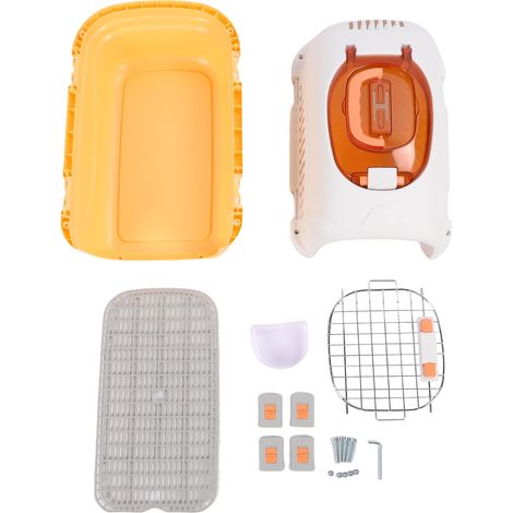 Chenil en plastique pour animaux de compagnie, fenêtre supérieure amovible, caisse de voyage pour chien et chat avec poignée, jaune, adapté aux compagnies aériennes (1/5)