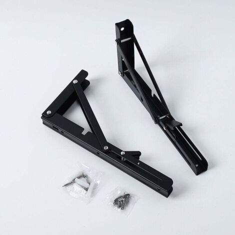 2pcs Équerres Étagères Pliable 400mm,Équerres Pliantes Support Console Pliable Charge Maximale 150KG Robuste Brace de Tablette Flottants Pour Garage Cuisine Chambre, Noir, avec Vis