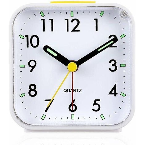 Réveil analogique silencieux sans tic-tac, réveil en douceur, bips sonores, augmentation du volume, fonctions de répétition et d'éclairage à piles, réglage facile, blanc, Ensoleillé (1/4)