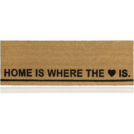 Relaxdays Fußmatte Kokos BxT:40x120cm, mit Spruch HOME IS WHERE THE HEART IS, rutschfest, Türvorleger, natur (1/5)