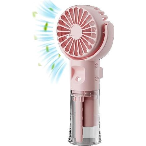 Tragbarer, wiederaufladbarer Nebelventilator mit 4 Geschwindigkeitsstufen für Reisen und den Einsatz im Freien (rosa) (1/5)