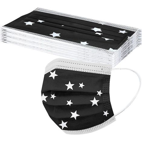 Lot de 50 masques anti-poussière et anti-gouttelettes PM2.5 pour enfants, motif étoiles, 3 couches - Noir (1/4)
