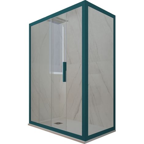 Eck-Duschkabine in PVC 80x100 Klarglas Grün Night Watch Deco Duo