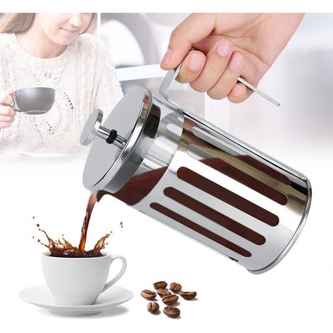 French-Press-Kaffeekanne aus Edelstahl und Glas, Teebereiter für den Haushalt (350 ml) (1/5)