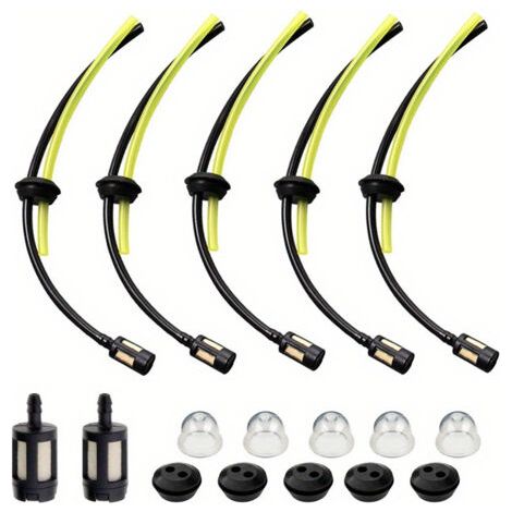 The fuel hose kit, made of rubber and including a filter, is a universal replacement part for 17 types of brush cutters. (1/4)