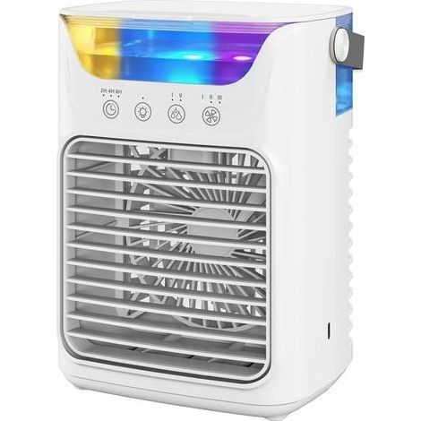 Tragbare Klimaanlage, 4-in-1 Mini-Luftkühler, 3 Geschwindigkeitsstufen, 2 Vernebelungsmodi, 7 RGB-LED-Beleuchtung, weiß (1/5)