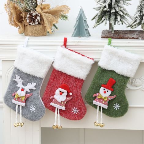 Chaussette De Noël - Tricotée En Peluche - Pour Cheminée Arbre Décoration Intérieure - Lot De 3 (1/5)