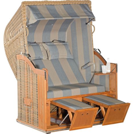 Sonnenpartner Strandkorb Classic 2-Sitzer Halbliegemodell marone/grau mit Sonderausstattung (1/5)