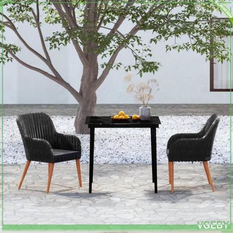 Ensemble à manger de jardin - FAFEICY - 3099517 - Noir - Table 80x80 cm verre - Coussins amovibles polyester (1/5)