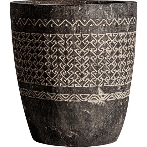 Cache pot en bois sculpté contemporain - brun patiné (1/4)
