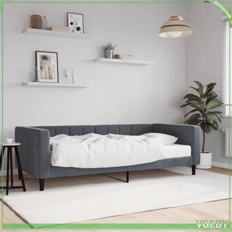 Lit de jour - 7291712413797 - velours gris foncé - matelas 90x200 cm - structure bois & métal (1/5)