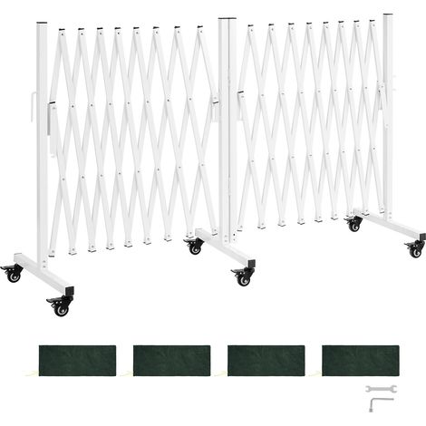 VEVOR Barricada Extensible de 5,48 m, Barrera de Seguridad Plegable con Rueda y Freno, Valla Metálica Portátil, 2 Verjas Giratorias, para Jardín Patio Construcción Control de Espacios, Color Blanco (1/5)