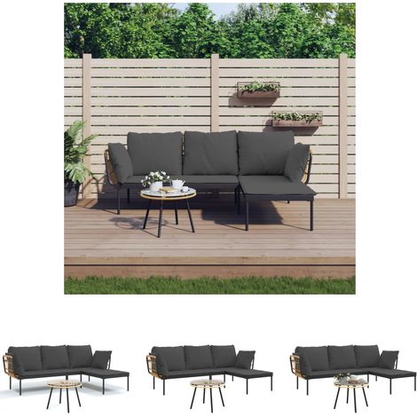 Gartenstuhl - vidaXL 3-tlg. Garten-Lounge-Set mit Kissen Dunkelgrau Poly Rattan - Gartensofa (1/5)