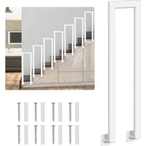 Jiubiaz 85cm Treppengeländer U-Form Eisen Elliptische Röhre Handlauf Geländer, Eisengeländer Innen und Außen für Treppen Brüstung Garten Balkon Seitliche Montage Weiß